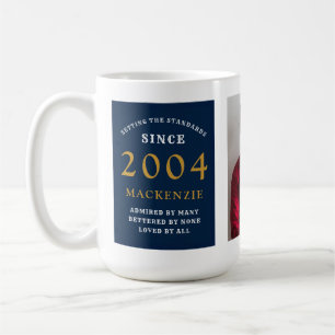 Mug 21st Birthday 2004 Blue Gold Ajouter Nom Photo Gra