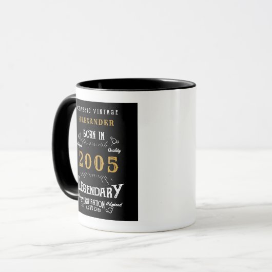 Mug 21st Birthday 2005 Legend Retro Black Personalized (Devant gauche)
