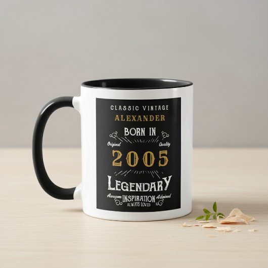 Mug 21st Birthday 2005 Legend Retro Black Personalized
