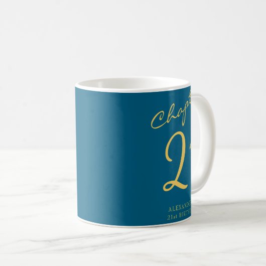Mug 21st Birthday Party Gold Script Blue (Devant droit)