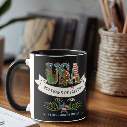 Mug 250 Ans de Liberté Élégant Patriotique Noir