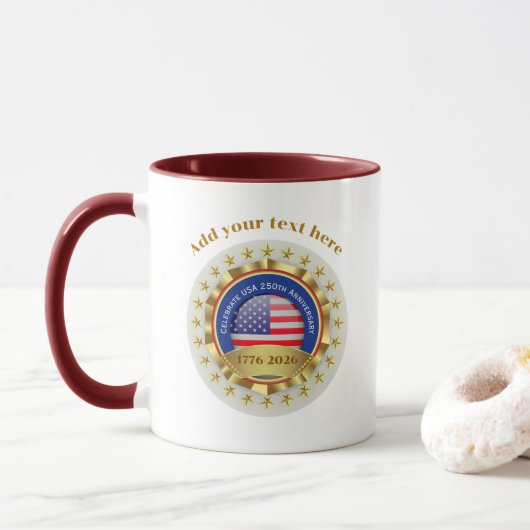 Mug 250th Anniversary USA Patriotic | 1776–2026 (Avec donut)