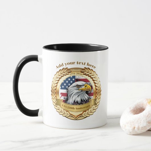 Mug 250th Anniversary USA Patriotic | 1776–2026 Button (Avec donut)