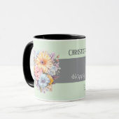 Mug 25e anniversaire argent fleurs noms vert (Devant gauche)