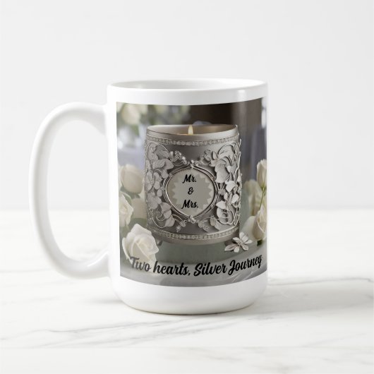 Mug 25e anniversaire du Mariage Deux coeurs, Argent (Gauche)
