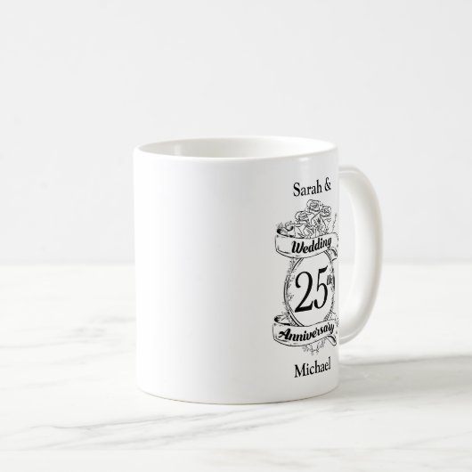 Mug 25e Rose des fleurs du Mariage d'argent (Devant droit)