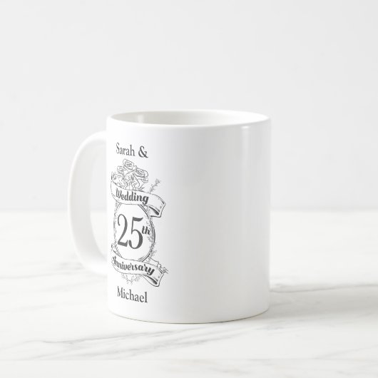 Mug 25e Rose des fleurs du Mariage d'argent (Devant gauche)