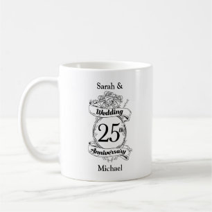 Mug 25e Rose des fleurs du Mariage d'argent