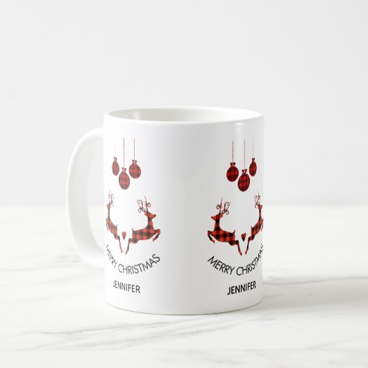 Mug 2 cerfs de Noël saut de style rustique (Devant gauche)