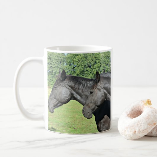 Mug 2 Chevaux noirs se dirigent vers la tête (Avec donut)