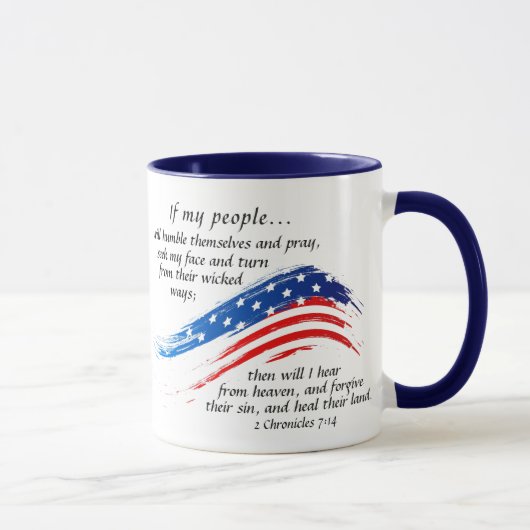 Mug 2 Chroniques 7:14 Prière, Drapeau USA (Droite)