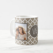 Mug 2 Collage de photos - Quatrefoil Taupe et Monogram (Devant gauche)