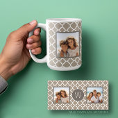 Mug 2 Collage de photos - Quatrefoil Taupe et Monogram