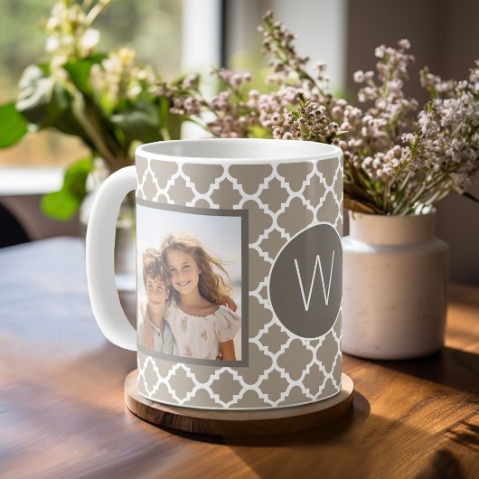 Mug 2 Collage de photos - Quatrefoil Taupe et Monogram