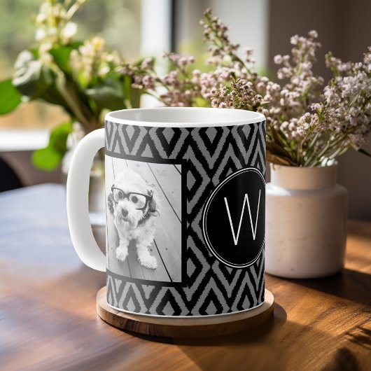 Mug 2 Collage photo - Black Grey Ikat et Monogram