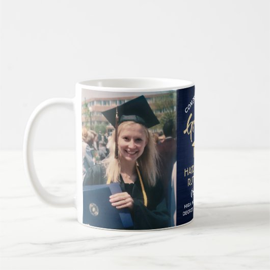 Mug 2 Diplôme photo Brossé Marine Bleu Or & Blanc (Gauche)