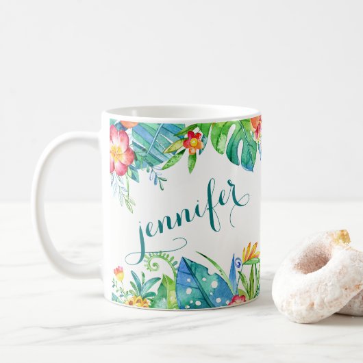 Mug 2 floraux tropicaux ont dégrossi nom fait sur (Avec donut)