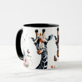 Mug 2 Giraffes adorables Floral aux papillons (Devant gauche)
