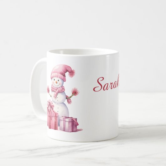 Mug 2 mignons Snowmen Ajouter Nom Noël Cadeau Café Cou (Devant gauche)