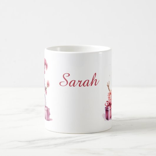 Mug 2 mignons Snowmen Ajouter Nom Noël Cadeau Café Cou (Centre)