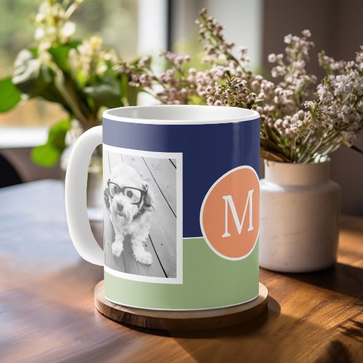 Mug 2 Photo Collage Monogramme - Bloc de couleur moder