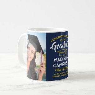 Mug 2 Photo Félicitations Diplômé Bleu Nuit & Or