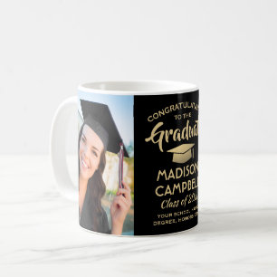 Mug 2 Photo Félicitations pour le Diplômé Noir et Or