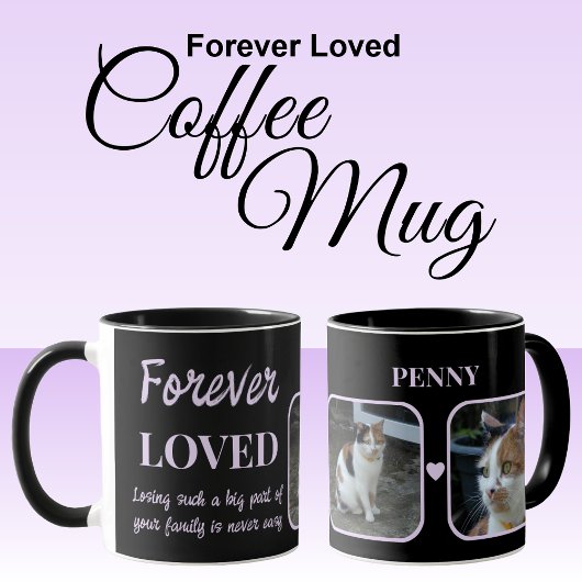Mug 2 Photo Pet Loss Keepsaké Memorial noir violet