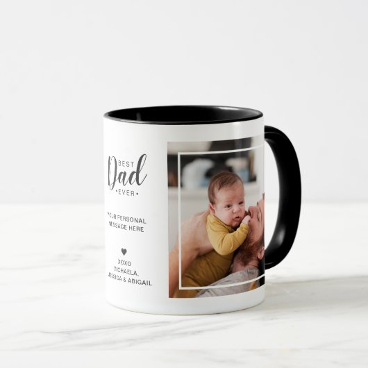 Mug 2 photos 'Meilleur papa jamais' Message & Noms (Devant droit)