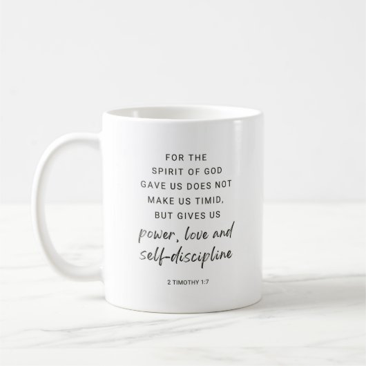 Mug 2 Timothée 1:7 Pouvoir, Amour et Discipline (Gauche)