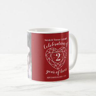 Mug 2e anniversaire du grenat à coeur rouge foncé phot