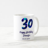 Mug 30e anniversaire ajouter nom date année bleu scint (Devant droit)