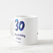 Mug 30e anniversaire ajouter nom date année bleu scint (Devant gauche)