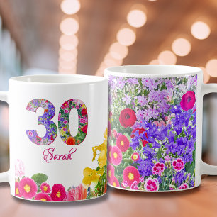 Mug 30e anniversaire Cousin Cadeau - Floral Numéro 30