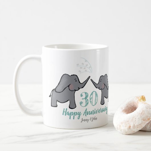 Mug 30e anniversaire de la mariage perle éléphant (Avec donut)