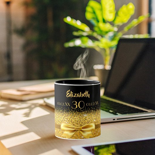 Mug 30e anniversaire noir nom or élégant