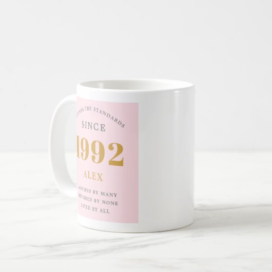 Mug 30e anniversaire Nom 1992 Rose Grey Elegant Chic (Devant gauche)