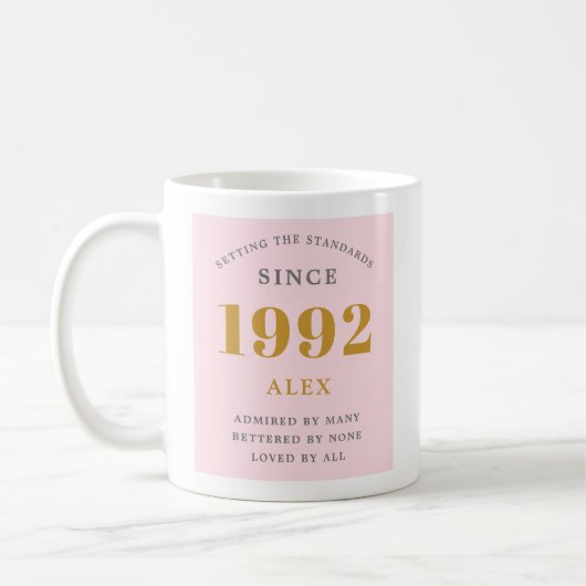 Mug 30e anniversaire Nom 1992 Rose Grey Elegant Chic (Gauche)