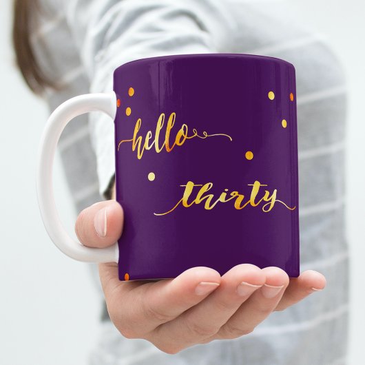 Mug 30e anniversaire or violet bonjour 30 typographie