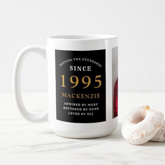 Mug 30th Birthday 1995 Black Gold Ajouter Nom Photo Gr (Avec donut)