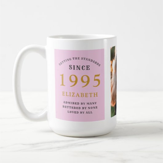Mug 30th Birthday 1995 Pink Grey Ajouter un nom Photo (Gauche)