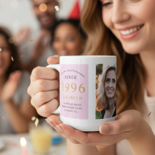 Mug 30th Birthday 1995 Pink Grey Ajouter un nom Photo