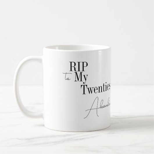 Mug 30th Birthday RIP 20s Black and White Minimal (Gauche)