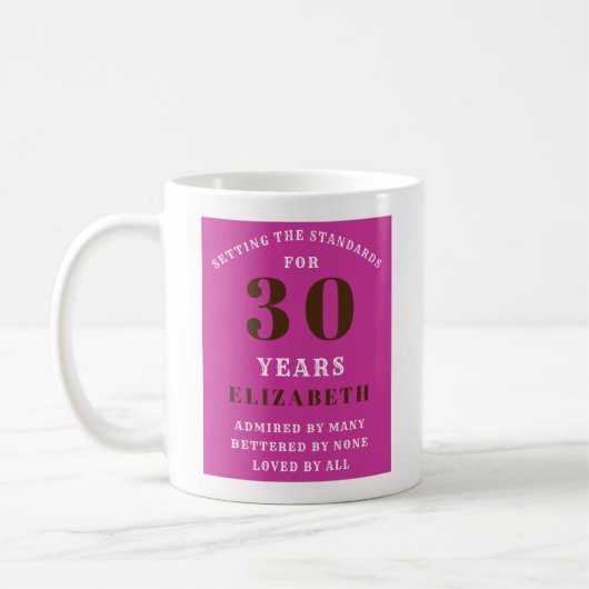 Mug 30th Birthday Vibrant Pink Ajouter Votre Nom (Gauche)