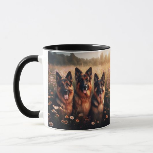 Mug 3 bergers allemands dans un champ de fleur sauvage (Gauche)