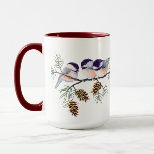 Mug 3 CHICKADEES et CÔNES par SHARON SHARPE (Gauche)