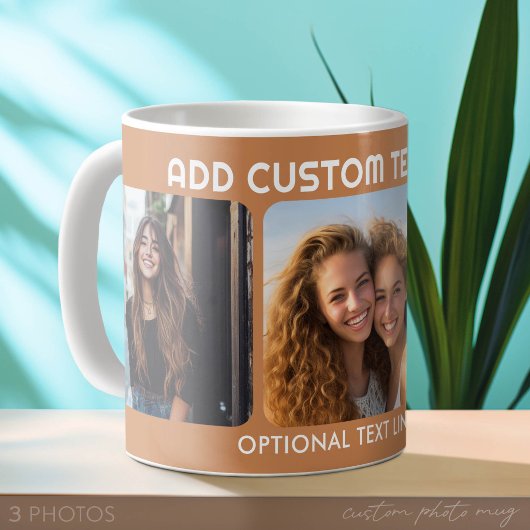 Mug 3 Collage photo avec 2 emplacements pour le texte