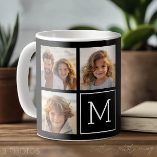 Mug 3 Collage Photo Monogramme Noir et Blanc Tendance