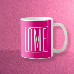 Mug 3 Initiales Monogramme   Blanc sur rose chaud