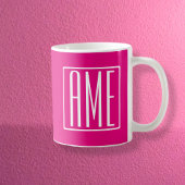 Mug 3 Initiales Monogramme | Blanc sur rose chaud